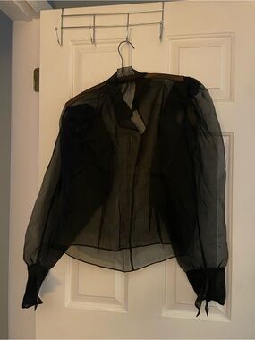 Sheer Black Balloon Sleeve Blouse - Elegant Women's Top